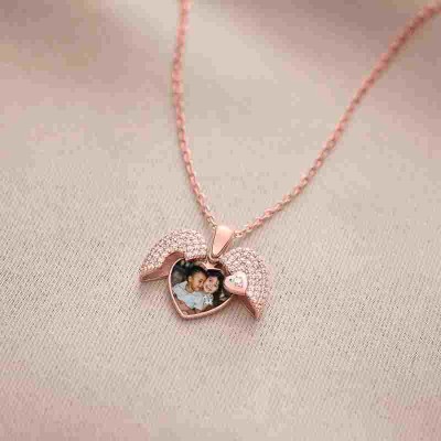 Custom Photo Engraved Necklace Heart Locket Rose Necklace Gift for Women